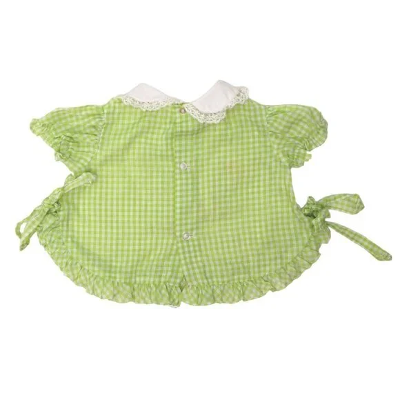 Vintage Baby Girl Green Dress Gingham Checkered Outfit Lightweight Bunny Frills - Picture 3 of 10
